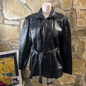 Navarre Leather Company Black Genuine Leather Belted Jacket